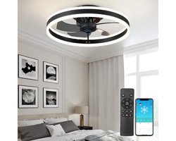 Ventilator Lamp - Smart Lamp - 6 Standen - Dimbaar - Zwart - Kroonluchter Ventilator - Chandelier Fan - Woonkamer Lamp - Ventilator Lampen