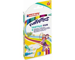 edding 17/5 S Funtastic textiel kinderstiften assorti fun set - ronde punt - 2-3 mm - kleding versieren - set van 5 stuks - zomervakantie - kindercadeau