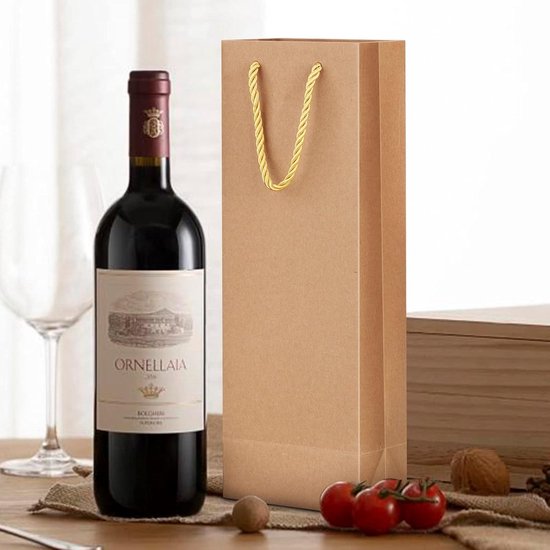 Wijngeschenkzakjes van Kraftpapier 10 stuks - Stevige Handgrepen - Voor Bruiloft Jubileum - 11 x 9 x 35 cm - Waterdicht - 20 PCS - MUXItrabe bottle bag van MUXItrabe — afbeelding 4