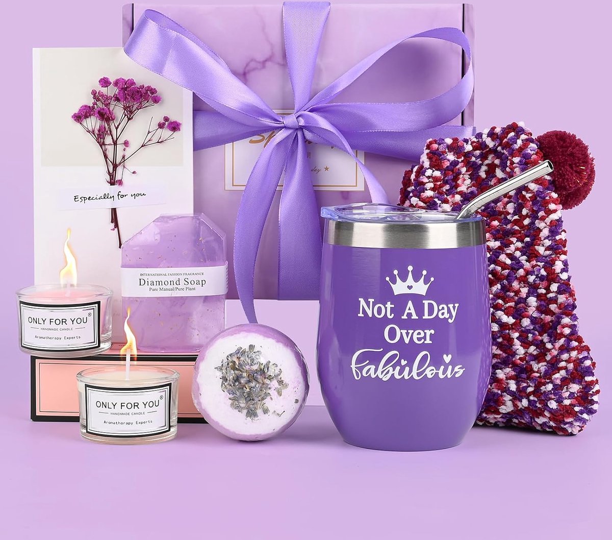 Goedkoopste Comius Sharp Cadeaus voor vrouwen, roestvrij stalen wijnbeker met geurkaars en sokken, verjaardagscadeau voor vriendin, zus, mama, 30, 40, 50e verjaardag, kerstcadeau, cadeau-ideeën, cadeauset