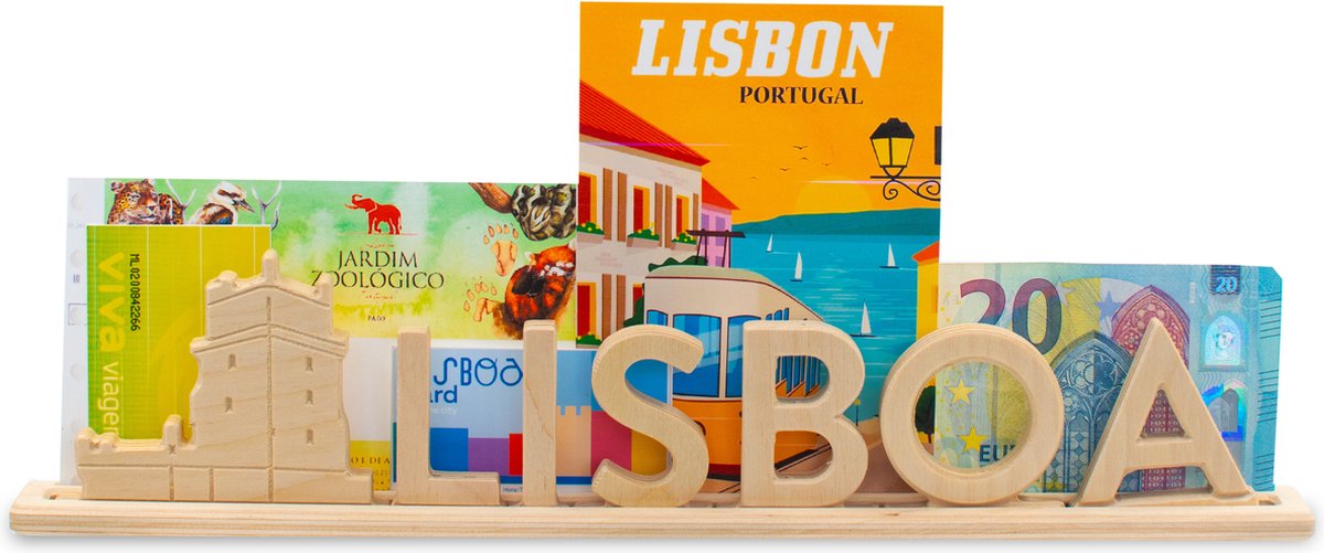 Lisboa, houten Letter standaard Souvenir met Torre de Belém: kan gepersonaliseerd worden met fotos en tickets