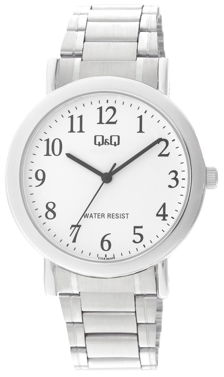 QQ C17A-001PY - Horloge - Analoog - Heren - Mannen - Stalen band - Rond - Metaal - Cijfers - Zilverkleurig - Wit