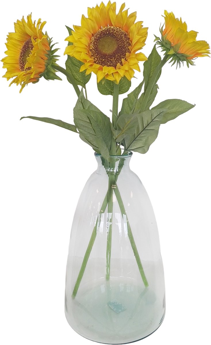 Bellatio Design Kunstbloem Zonnebloem Helianthus - 3x - 77 cm - losse steel - kunst zijdebloem Geel