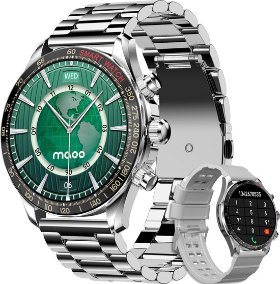 Foto: Maoo titan amoled smartwatch heren stainless steel en tpu bandje stappenteller hartslagmeter slaapmonitor multisport geschikt voor android en ios zilver