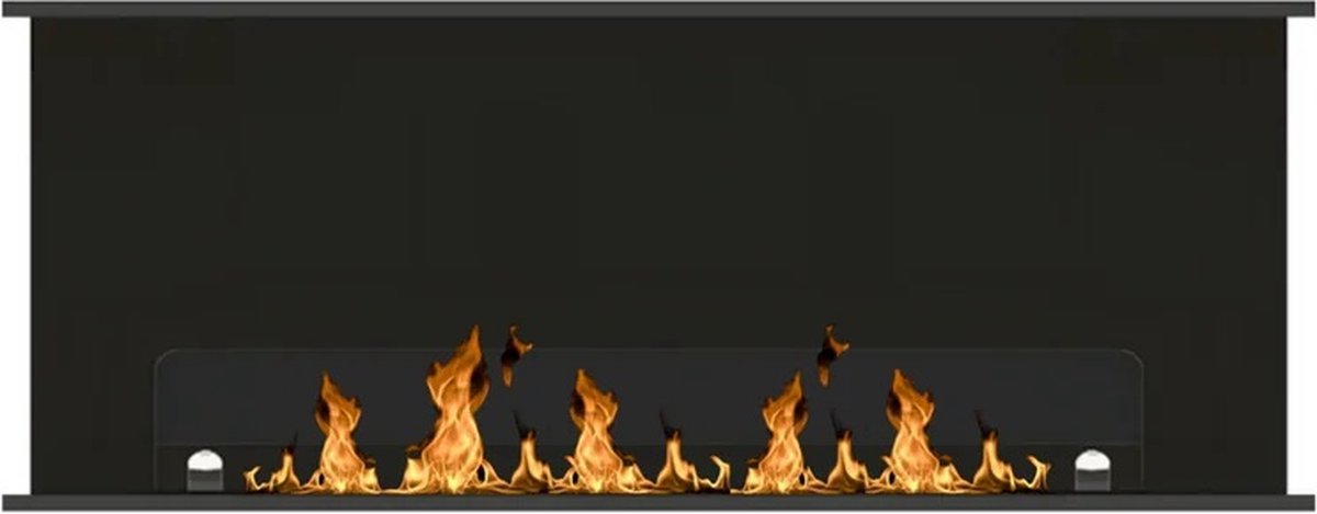 Wild Flame ULTRA bio ethanol driezijdig inbouwhaard 150 cm met beschermglas duurzame bio ethanol haard 3-zijdige sfeerhaard mat zwart 1500 x 450 x 250 mm inbouwhaard roomdivider bio ethanol openhaard ethanol kachelhaard biohaard inbouwhaard cinewall
