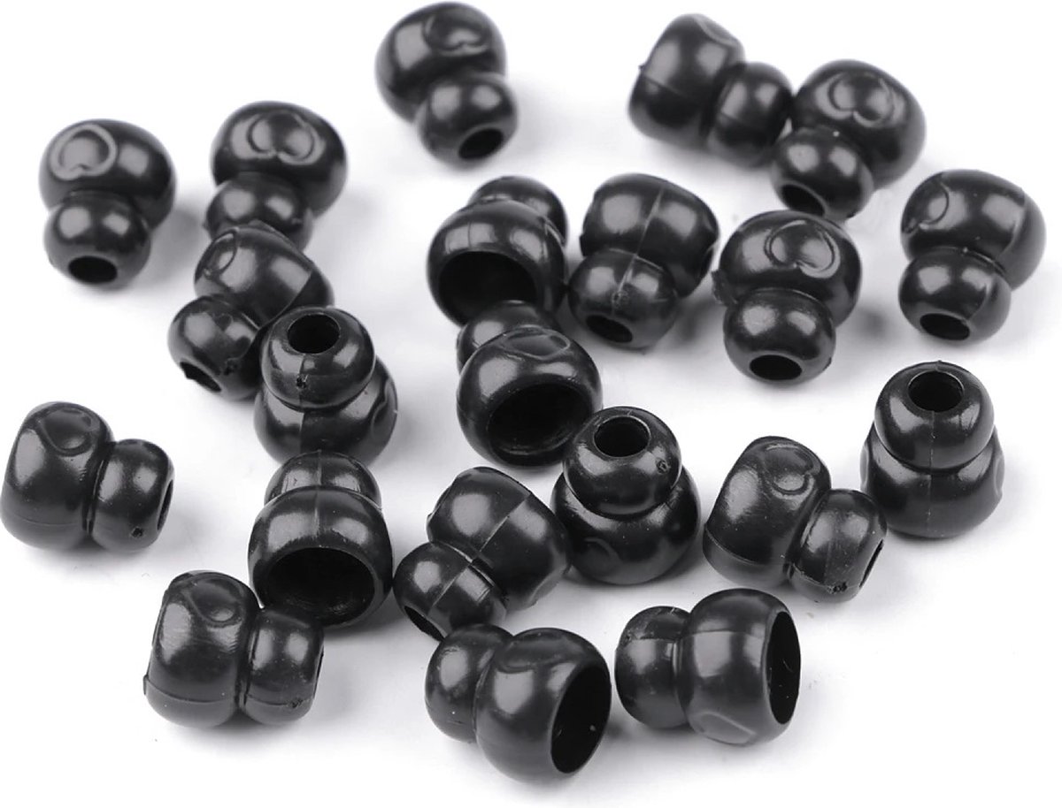 10 koordstoppers klein zwart - koorduiteinde - koordstopper gewelfd - small - koordeindjes met hartje