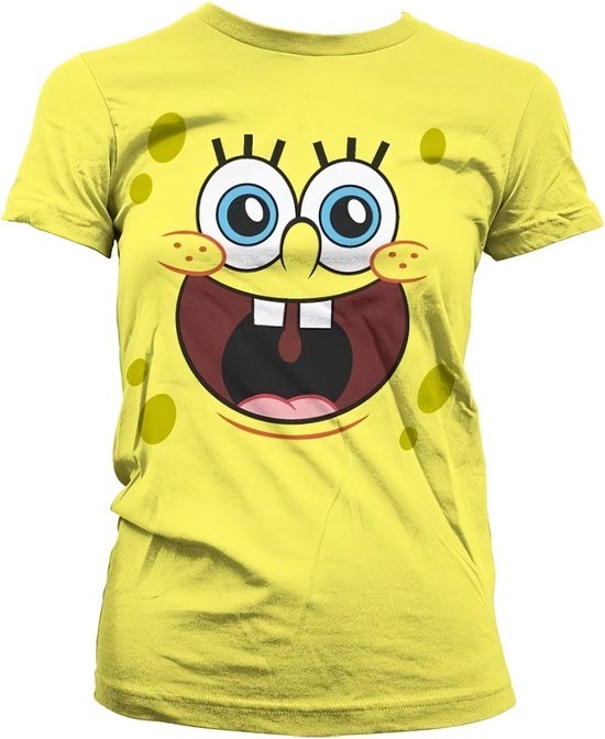 Gele dames T-shirt met de lge lachende gezicht van SpongeBob SquarePants.