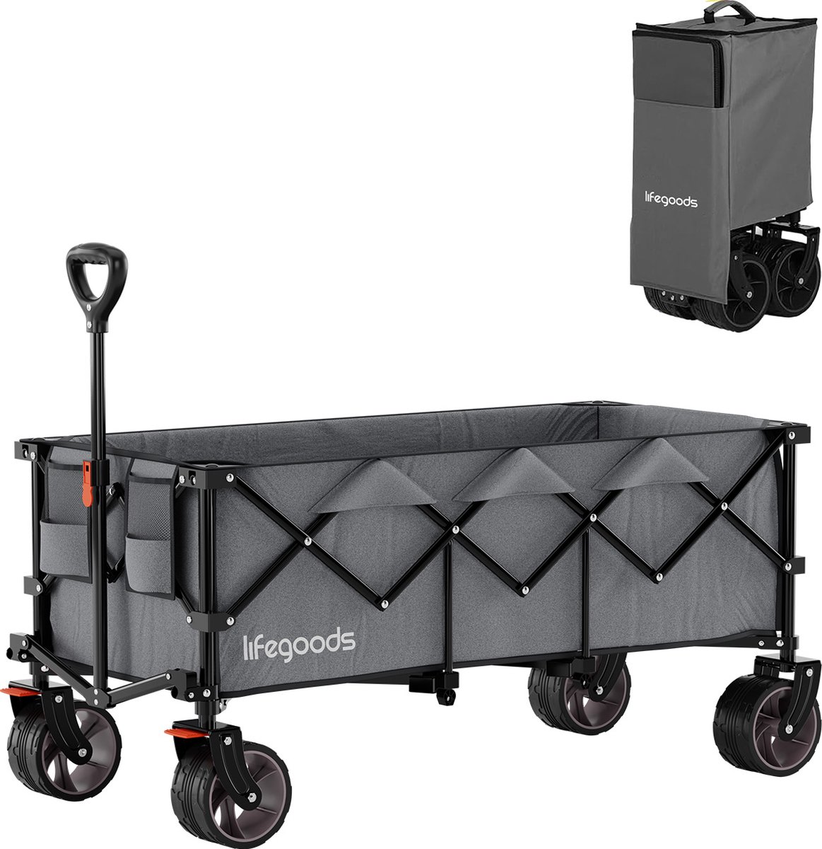 LifeGoods Bolderkar - XXL - Opvouwbaar - 300L - 150KG Draagkracht - Grijs