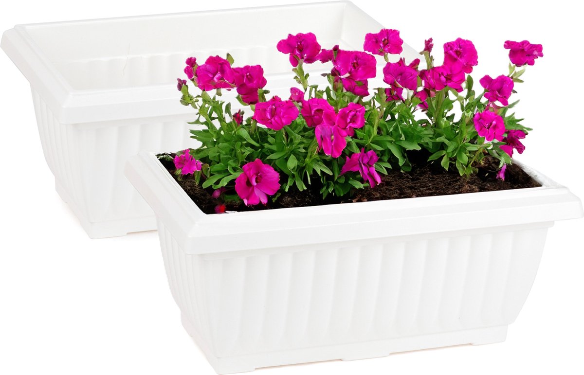 PLASTICFORTE Plantenpot bloempot Windsor 2x buiten kunststof wit L33 x B18 x H15 cm plantenbak balkon terras tuin