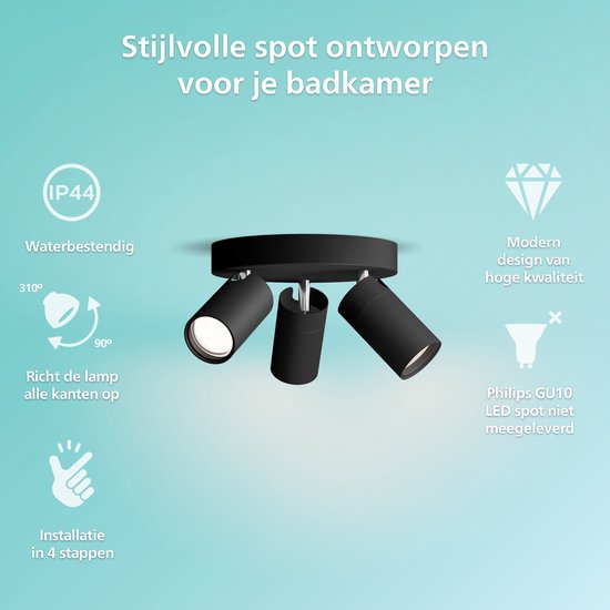 Philips Idris spot de plafond LED GU10 3x5 W noir/or