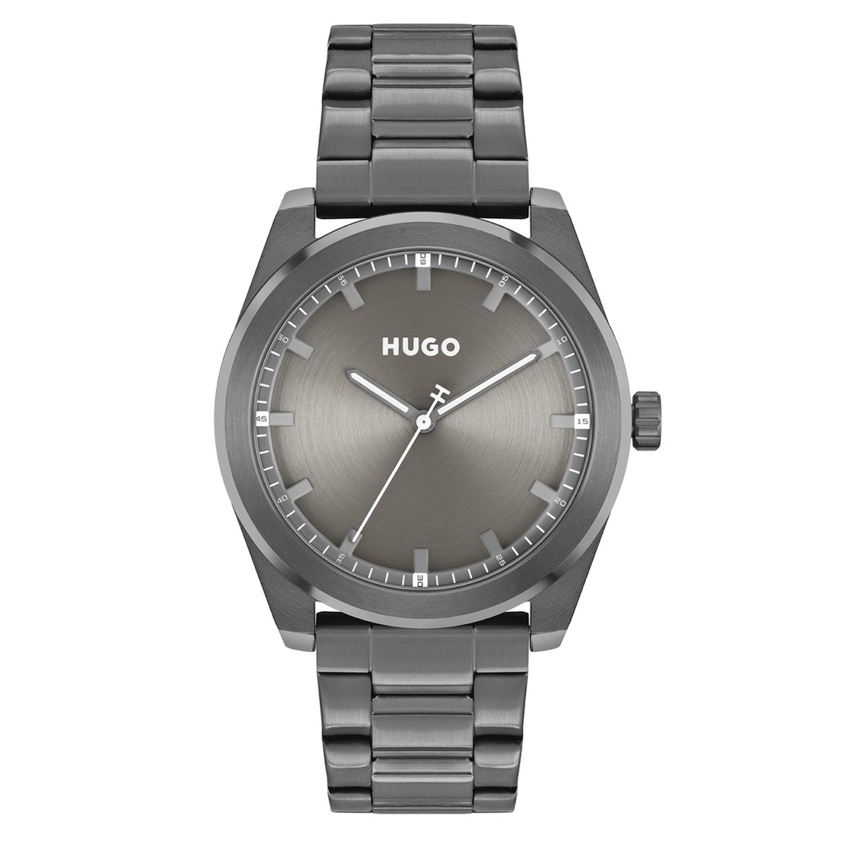 HUGO HU1530355 #BRIGHT Heren Horloge - Mineraalglas - Staal - Grijs - 42 mm breed - Quartz - Vouw-Vlindersluiting - 5 ATM (douchen)