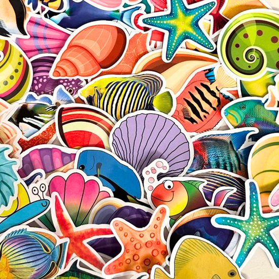 Autocollants Beaux Animaux aquatiques | Mer, coquillages, poissons, méduses, sous l'eau | Mélange d'autocollants pour ordinateur portable, mur, vélo, skateboard, koelkast , etc. | Convient aux enfants