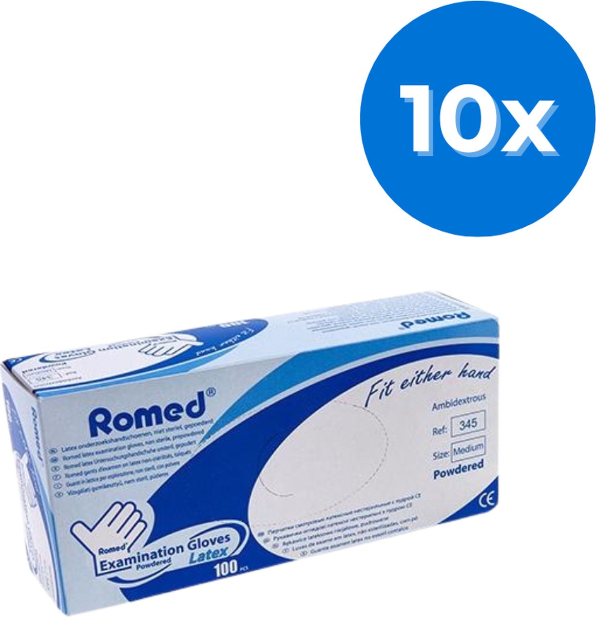 Romed Latex handschoenen gepoederd - Set van 10 doosjes M Romed