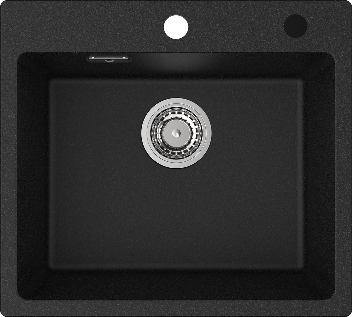 CECIPA max Enkele spoelbak 50 x 45 cm-keuken gootsteen van graniet - keukengootsteen van kwartszand - inclusief sifon en overloop