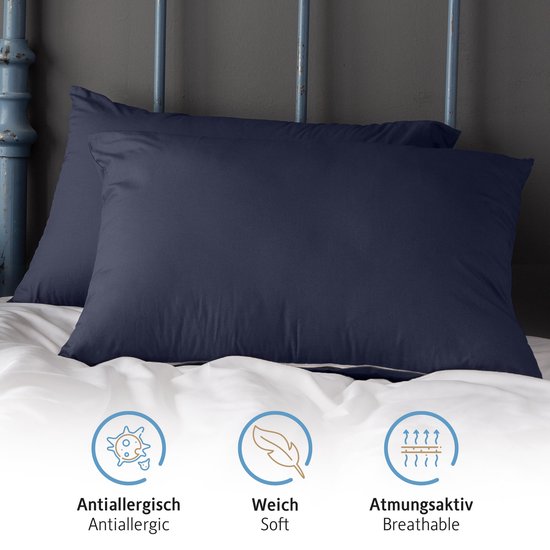 Taies D'oreiller 100% Coton Jersey - Lot De 2 - 80x80cm, 150 G/m² - Bleu Pétrole - Komfortec