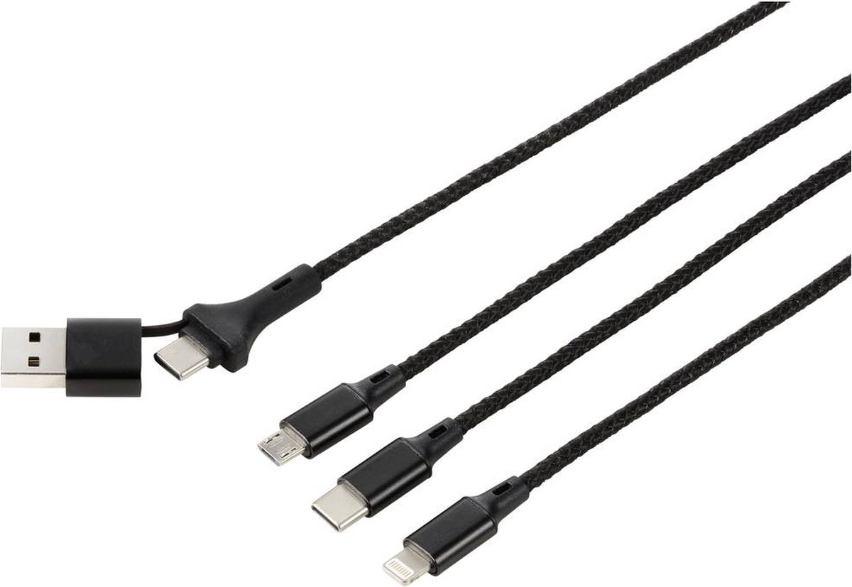 Image of Renkforce US203/1.2M USB-laadkabel USB 2.0 USB-A stekker, USB-C stekker, USB-micro-B stekker, Apple Lightning stekker,