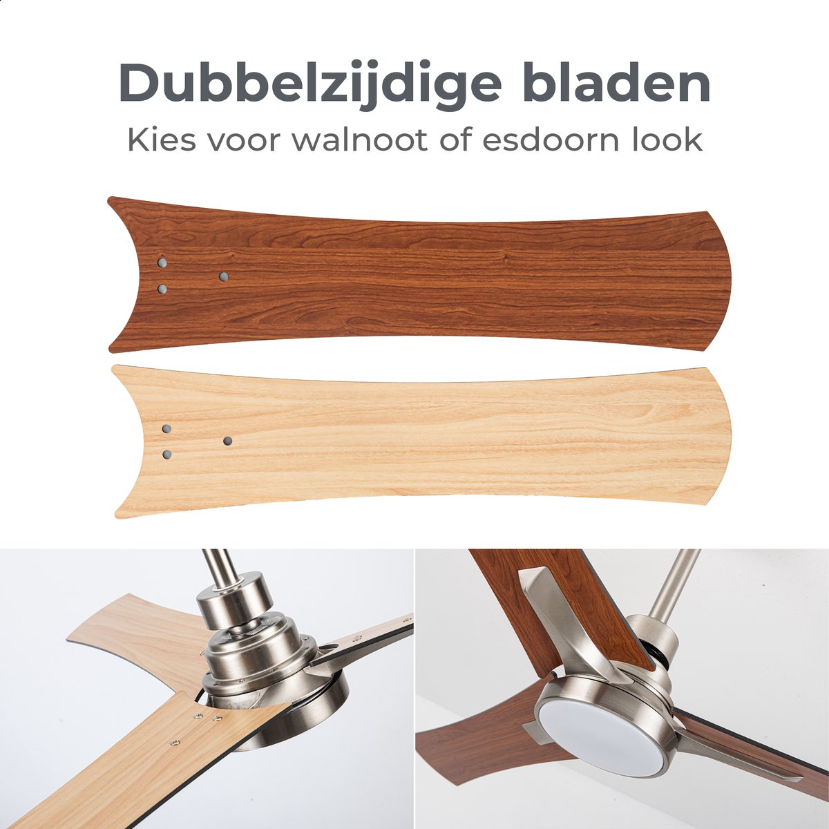 Goedewaere Plafondventilator - Met Afstandsbediening - Zilver - 2 Kleuren Bladen - Met lamp - Fluisterstil - Timer - Ideaal voor slaapkamer - Ventilator plafond - Verlichting - Plafondlamp thumbnail 2