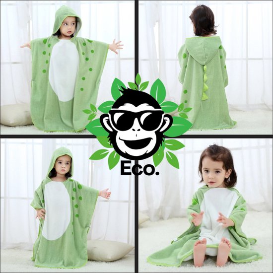 BoefieBoef Dinosaurus Bio Katoen Baby & Kinder Badponcho met Capuchon - Dieren Design - Badcape 1-7 Jaar - Peuter Strandponcho & Kleuter Zwemponcho - Absorberend & Sneldrogend - Handdoek - Kraamcadeau - jongens - meisjes - Sinterklaas - kerst - Groen van Merkloos — afbeelding 3
