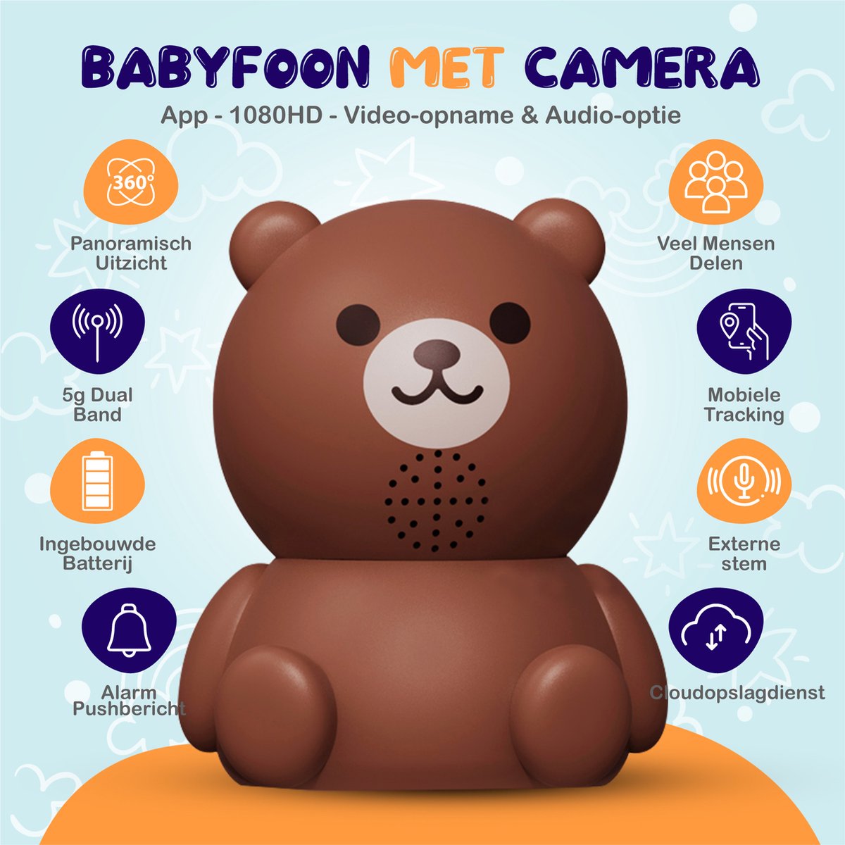 Afbeelding 2 van Little Immi - Babyfoon met camera en app - 1080HD - Video opname & Audio optie - Babyfoon met bewegingsdetectie - Baby monitor