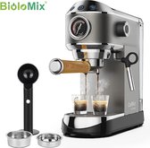 BioloMix® Pistonmachine - Espressomachine - Koffiezetapparaat - Koffiemachine - Klein formaat - Zilver/Grijs