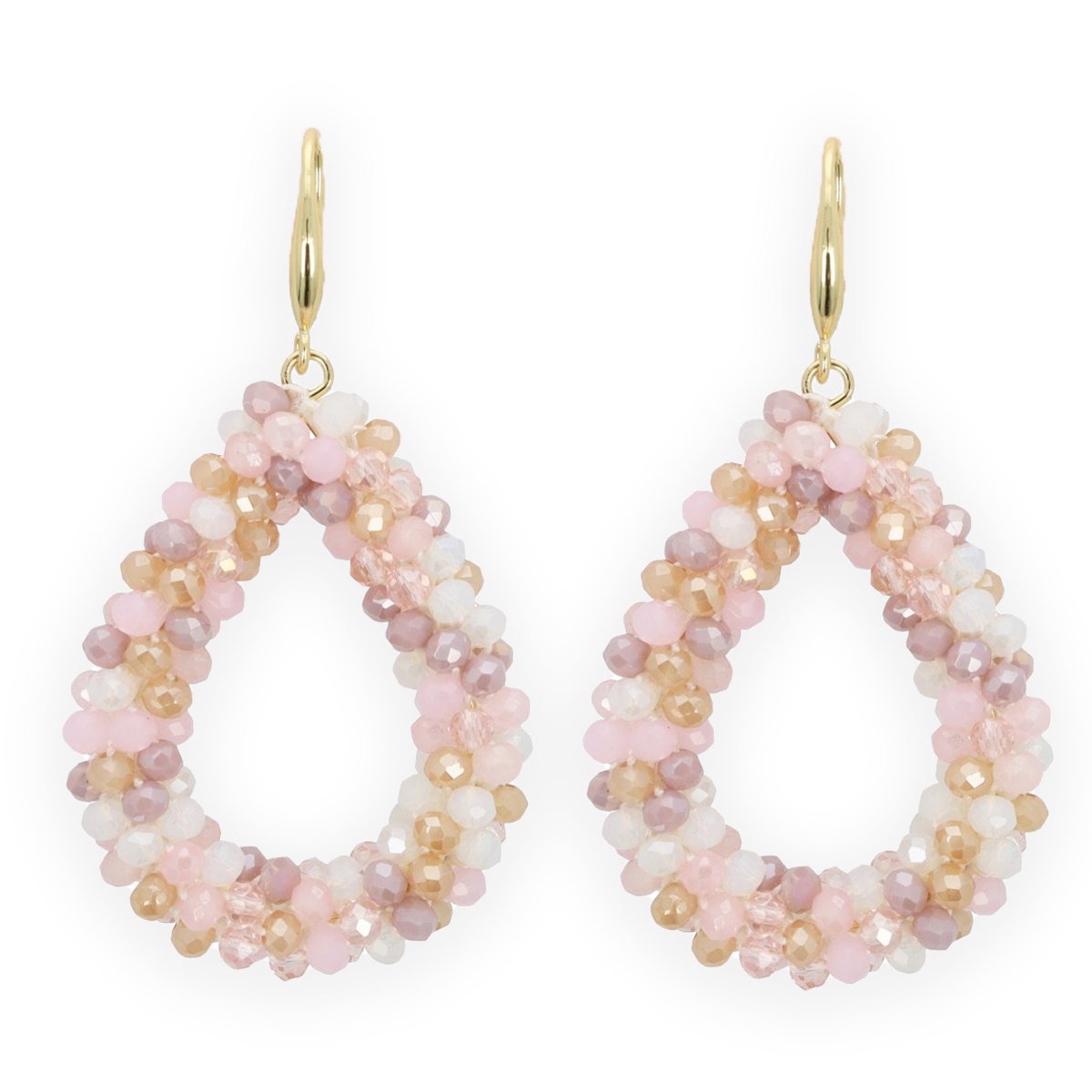 Lajetti - Druppel Oorbel Roze Mixed Color Stainless Steel Gold plated - Oorhangers met Glaskralen
