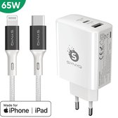 Synyq 65W Dual Snellader - MFI gecertificeerd - 2m MFI Kabel - Dubbele USB Poort - Snellader iPhone - iPhone Oplader - iPhone Lader - 2 meter
