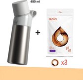 Bouteille à boire en acier Air Up - Argent - 480 ml - Acier inoxydable - Acier inoxydable - Acier inoxydable - Kit de démarrage - Comprend 3 dosettes - 3x Kola