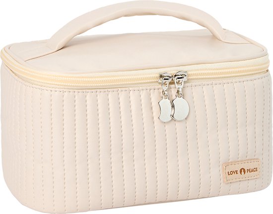 Beautycases - Wit - 21x13.5x12 cm - Cosmetica Tas - Etui voor Toiletartikelen - Reistas - Toilettassen - Travel Organizer - Make up tasje - Crème taart cosmetische tas - PU leer - Waterproof