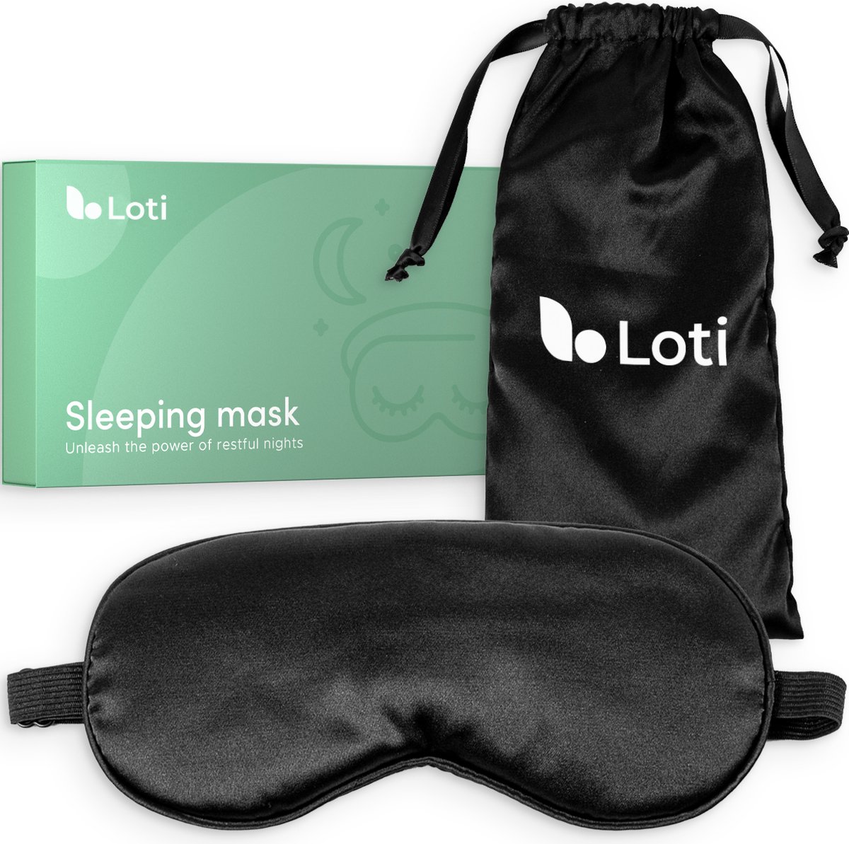 Bol.com Loti Premium Zijden Slaapmasker + Opbergzakje - 100% Verduisterend Oogmasker - Verstelbaar - Blinddoek - Zijdezacht - An... aanbieding