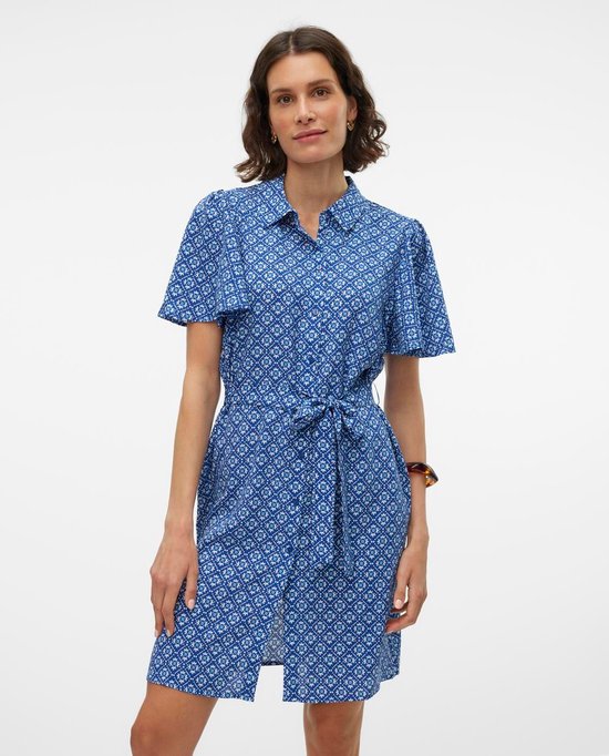 Vero Moda Jurk Vmshive S/s Short Shirt Dress Wvn E 10317612 Sodalite Blue/dusk Blue Dames Maat - L