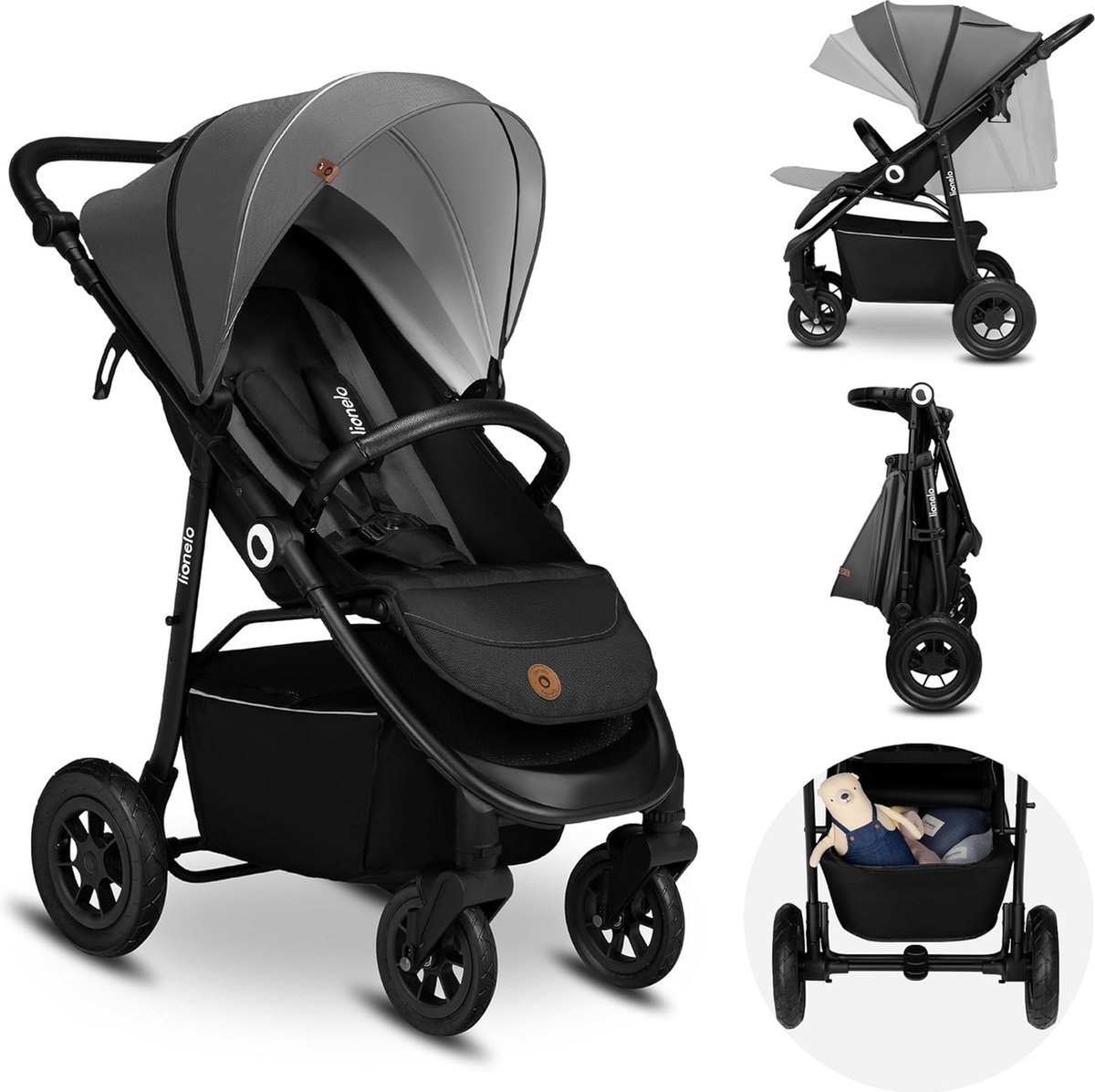 Lionelo Natt Kinderwagen - Wandelwagen – Voor Kinderen tot 22 kg – Verstelbare Rugleuning & Handgreep – XXL Luifel met UPF50+ – 5-Puntsgordel – Grote Off-Road Wielen – Volledige Schokdemping – Compact Opvouwbaar - Lionelo - €129,99