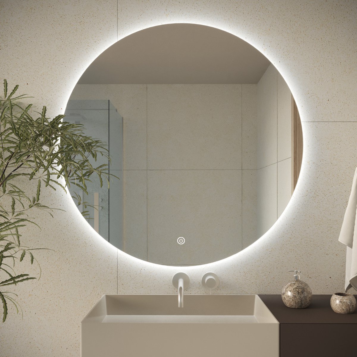 LOMAZOO Badkamerspiegel met LED verlichting - Badkamer Spiegel - Spiegel Badkamer - Spiegel Douche - Verwarming Anti Condens - 80 cm rond [DALLAS]