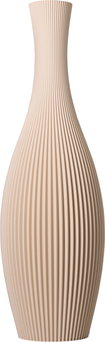Slimprint Vaas STELLA, Beige, D18,8 x H60 cm, Moderne Vaas met Gestreept Motief voor Pampas Pluimen en Decoratie Takken, Gerecycled Biokunststof