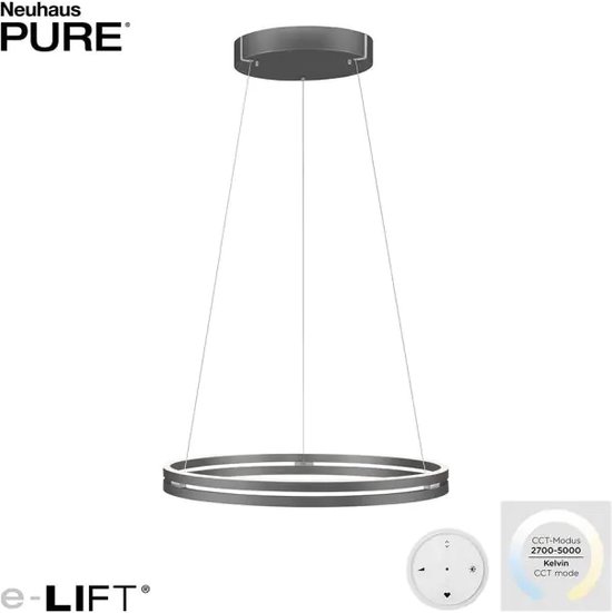 Paul Neuhaus - Lampe à suspension E- Loop e-Lift Ø 70 cm gris foncé