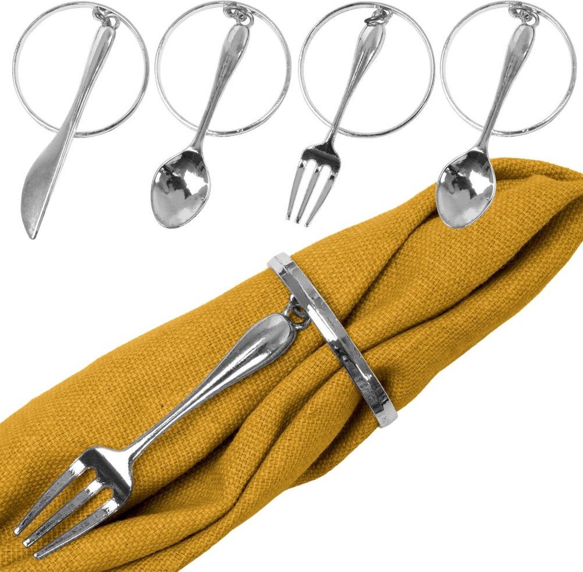 Servetringen Metaal Zilver Bestek 4 cm 4 stuks - Servetring - Tafeldecoratie - Servieshouder - voor Servetten