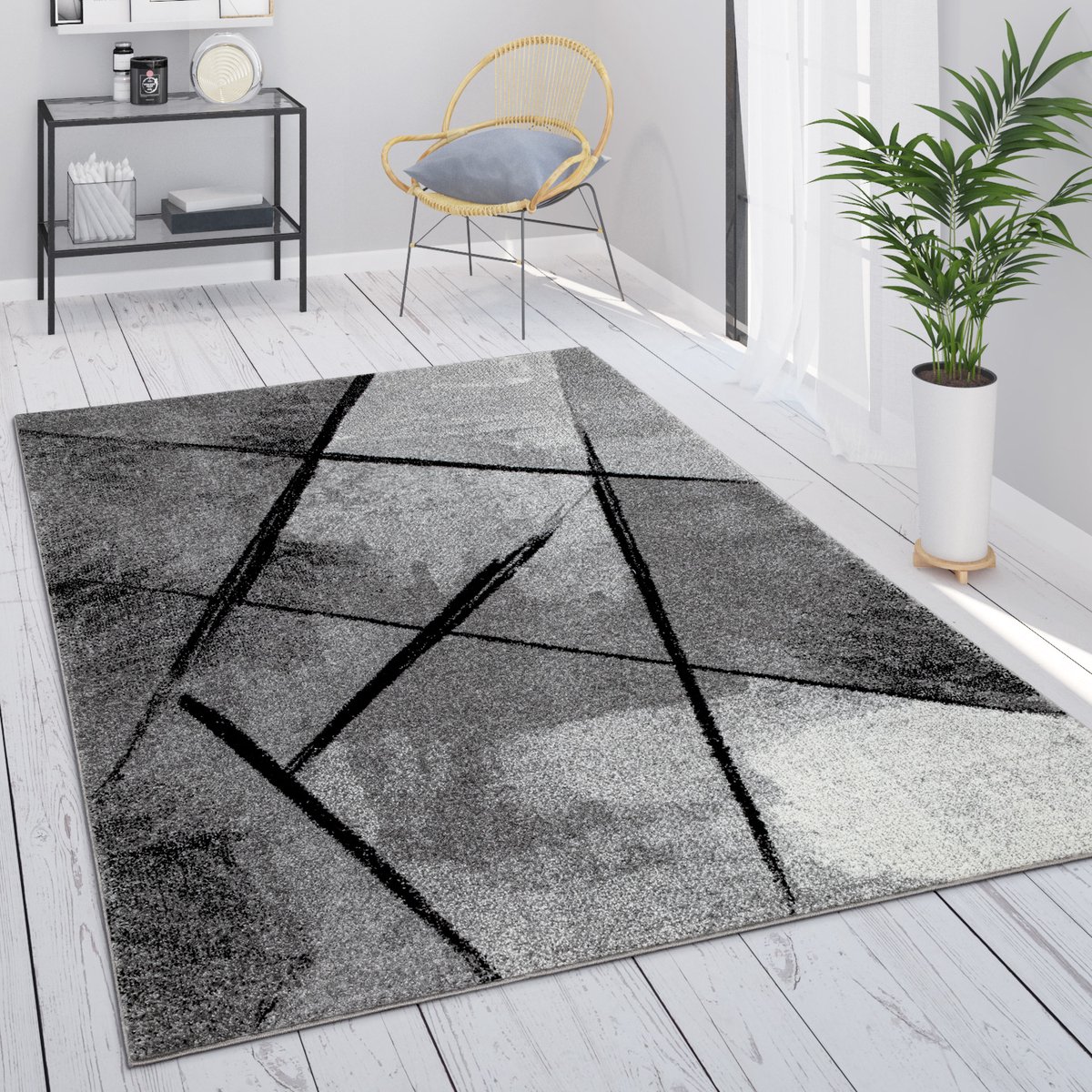 Paco Home Vloerkleed Grijs Woonkamer Vintage Laagpolig Geometrisch Abstract Patroon 160x230 cm