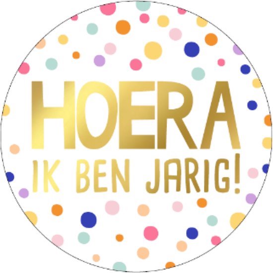 Foto: 30x sluitsticker hiep hiep hoera goudfolie assorti 4 kleuren 40 mm sluitzegel feest sluitsticker chique inpakken traktatie verjaardag feest kinderfeest kinderverjaardag