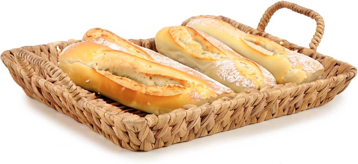 Giftdecor Opbergmandje/Broodmandje - gevlochten riet - naturel kleur - 32 x 44 x 10 cm - serveermandje - met hengsels - fruitmand