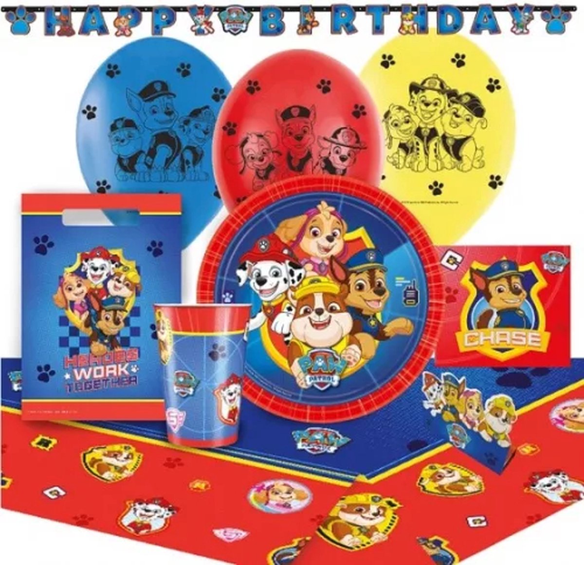 Goedkoopste Paw Patrol - Kinderfeestje - Partyset - 56 items - Rood en Blauw