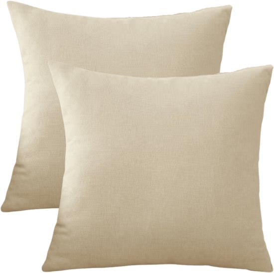 Foto: Buitenkussens creme wit 45x45 cm set van 2 effen linnen look modern buitenkussentjes liveonce