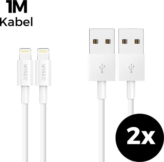 WISEQ 2 Premium Geschikt Voor iPhone Kabels - Set van 2 - 1 Meter - Geschikt voor USB naar Lightning Oplaadkabels - Wit