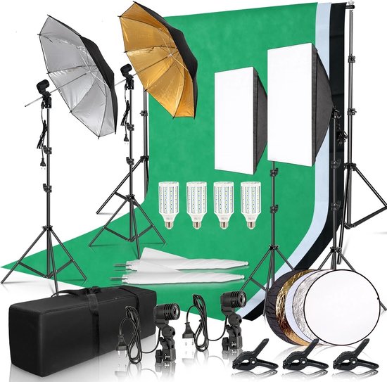 Foto: Fotografie foto studio softbox verlichting kit achtergrond frame 3pcs tripod stand achtergronden statief reflector board 4 paraplu