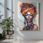 Peinture sur toile - Portrait de femme africaine - Art - Décoration murale - 60x40x2 cm