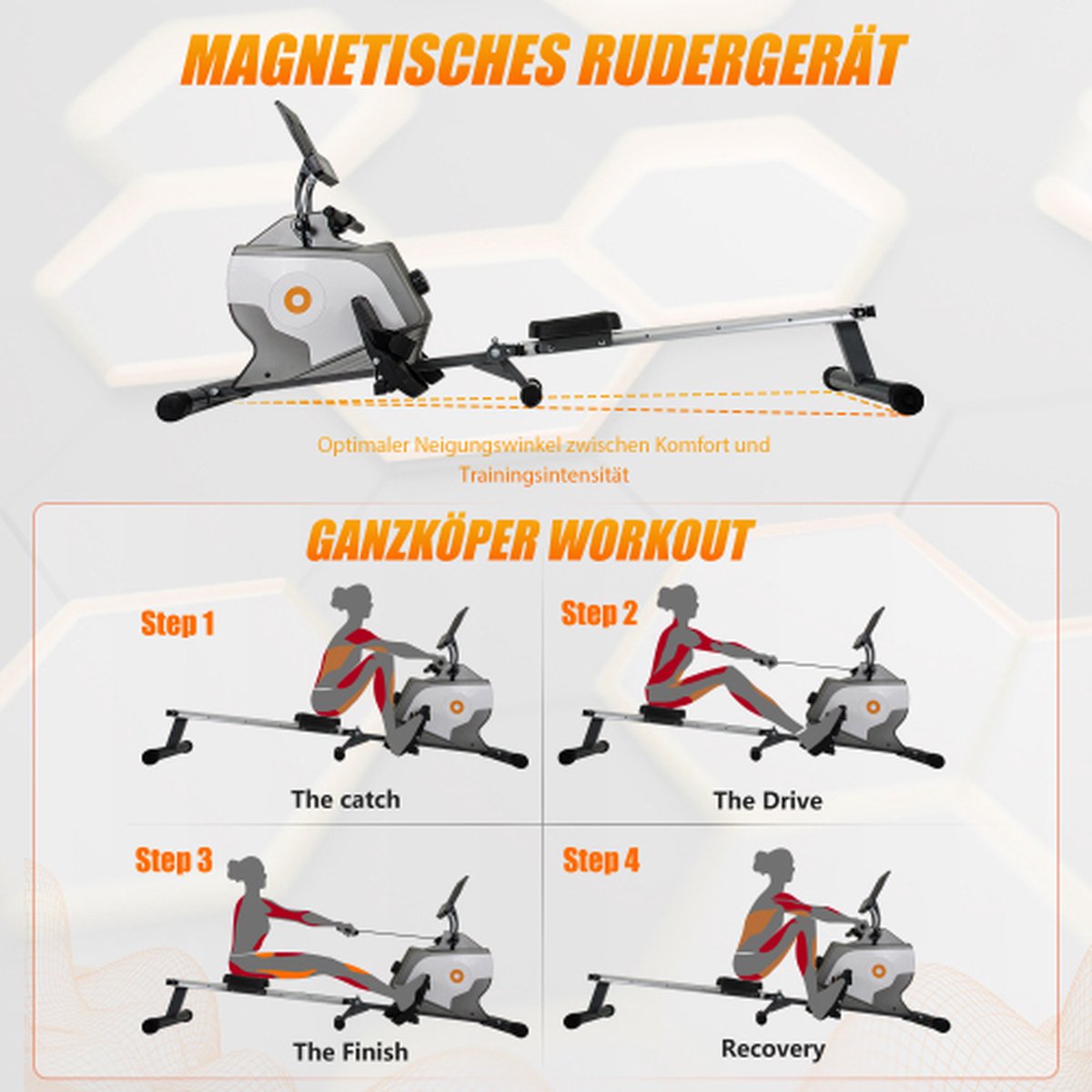 Afbeelding 3 van Magnetische roeitrainer opvouwbare roeitrainer met magnetisch spansysteem, LED-monitor (bevat geen PAD)