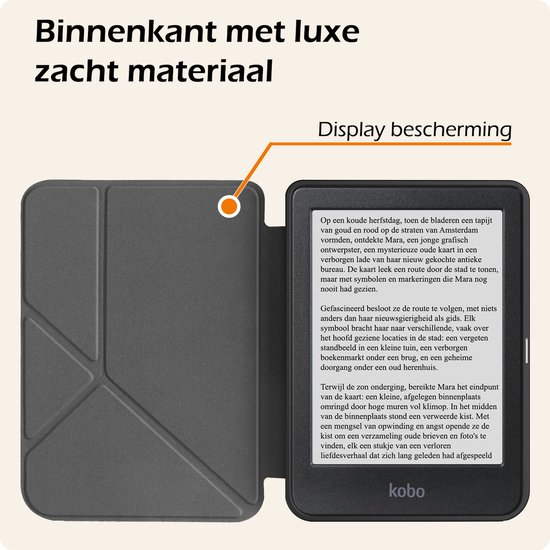 Hoesje Geschikt voor Kobo Clara BW Hoes Book Case Trifold - Hoes Geschikt voor Kobo Clara BW Hoesje Book Cover Met Screenprotector - Grijs van Hoesje  — afbeelding 4