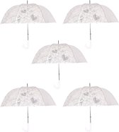 Set van 5 Elegante Trouwparaplu's - Transparante Paraplu met Hartjes | Windproof Bruidsparaplu | 95cm Diameter