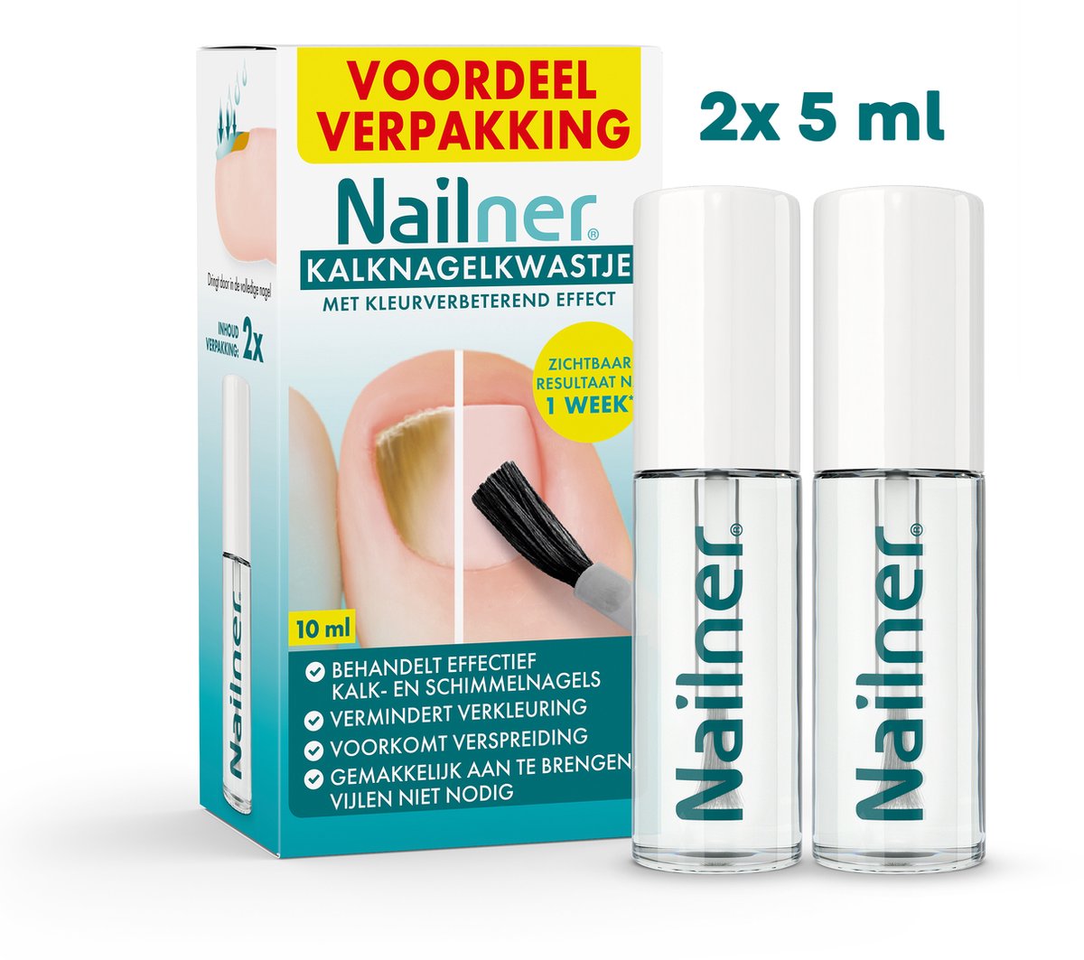 Goedkoopste Nailner Kalknagelkwastje 10 ml met kleurverbeterend effect - Kalknagelbehandeling voor Kalk en Schimmelnagel, Medische hulpmiddelen om Kalknagels te behandelen en voorkomen, effect binnen 1 week, eenvoudig zonder te vijlen, voor dagelijks gebruik