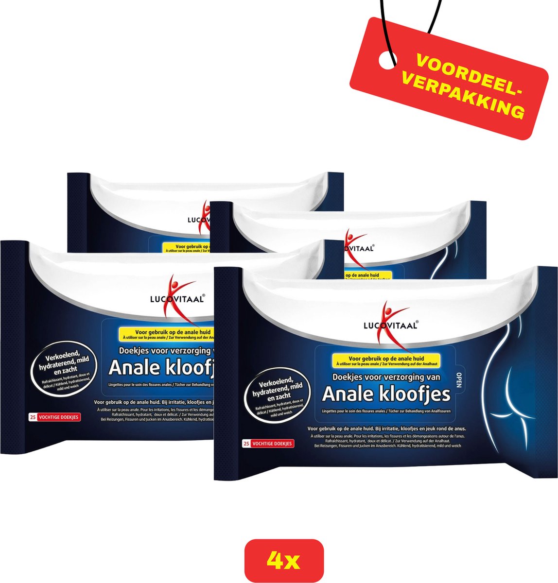 Goedkoopste 4X Lucovitaal Anale Kloofjes Doekjes - 4x 25 stuks - Voordeelverpakking!