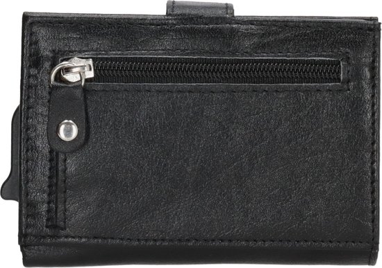 Porte Double-D / Porte-cartes de crédit - Compartiment monnaie et billets - Anti Skim - 8 cartes - 100% Cuir - Zwart