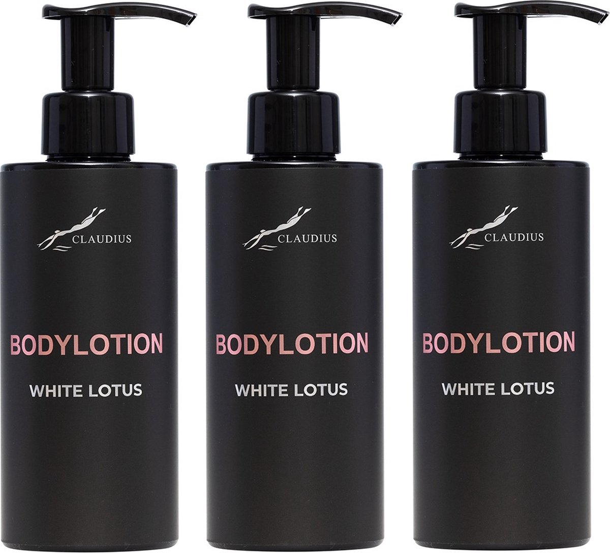 Goedkoopste Bodylotion White Lotus 300 ml - met pomp - zwarte fles - set van 3 stuks - Voordeelverpakking